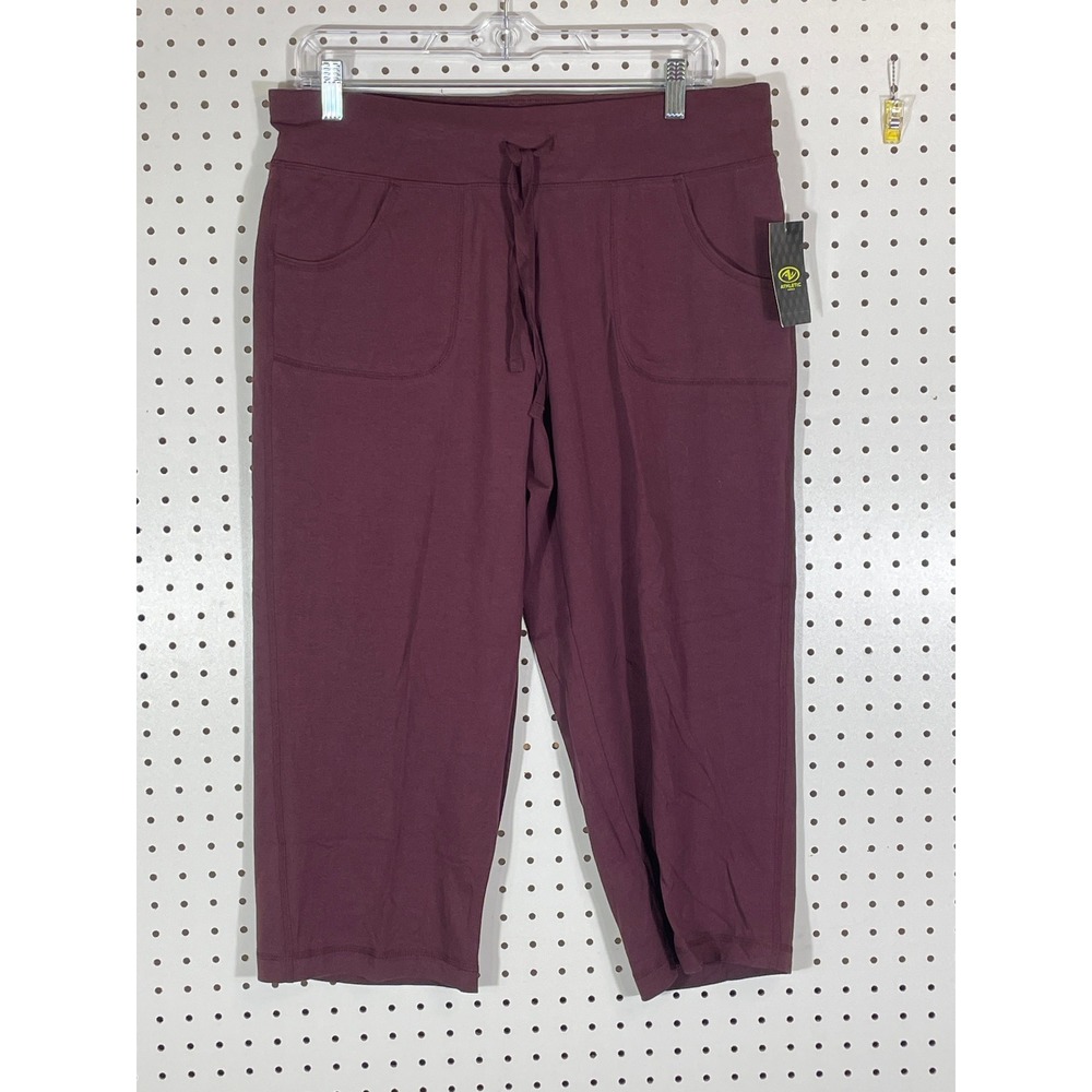 Athletic Works Womens Knit Capri Pants Burgundy Drawstring Yoga AWL38110 Medium